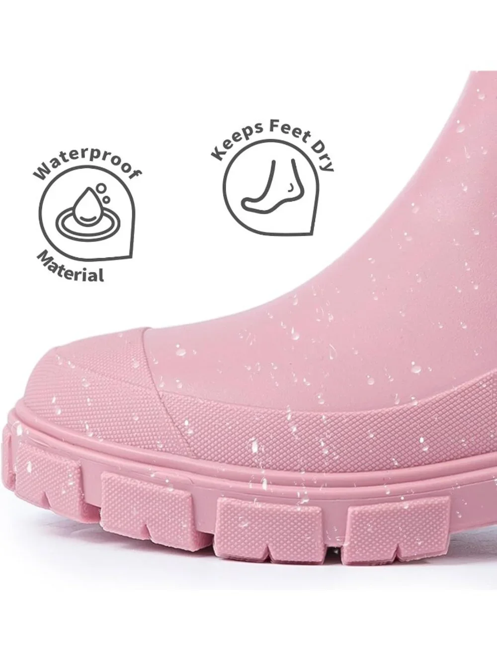 Women's Pink Waterproof Slip-Resistant Rubber Short Ankle Chelsea rain Boots